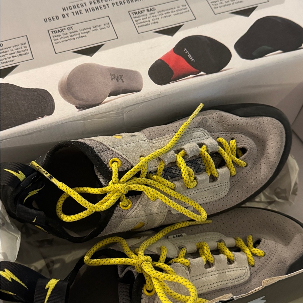 Gray and Yellow Climbing Shoes 10.5w/9m
